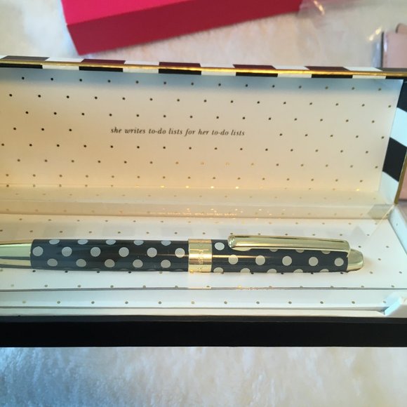 kate spade to do list ballpoint pen black white polka dot nwt - Picture 7 of 12